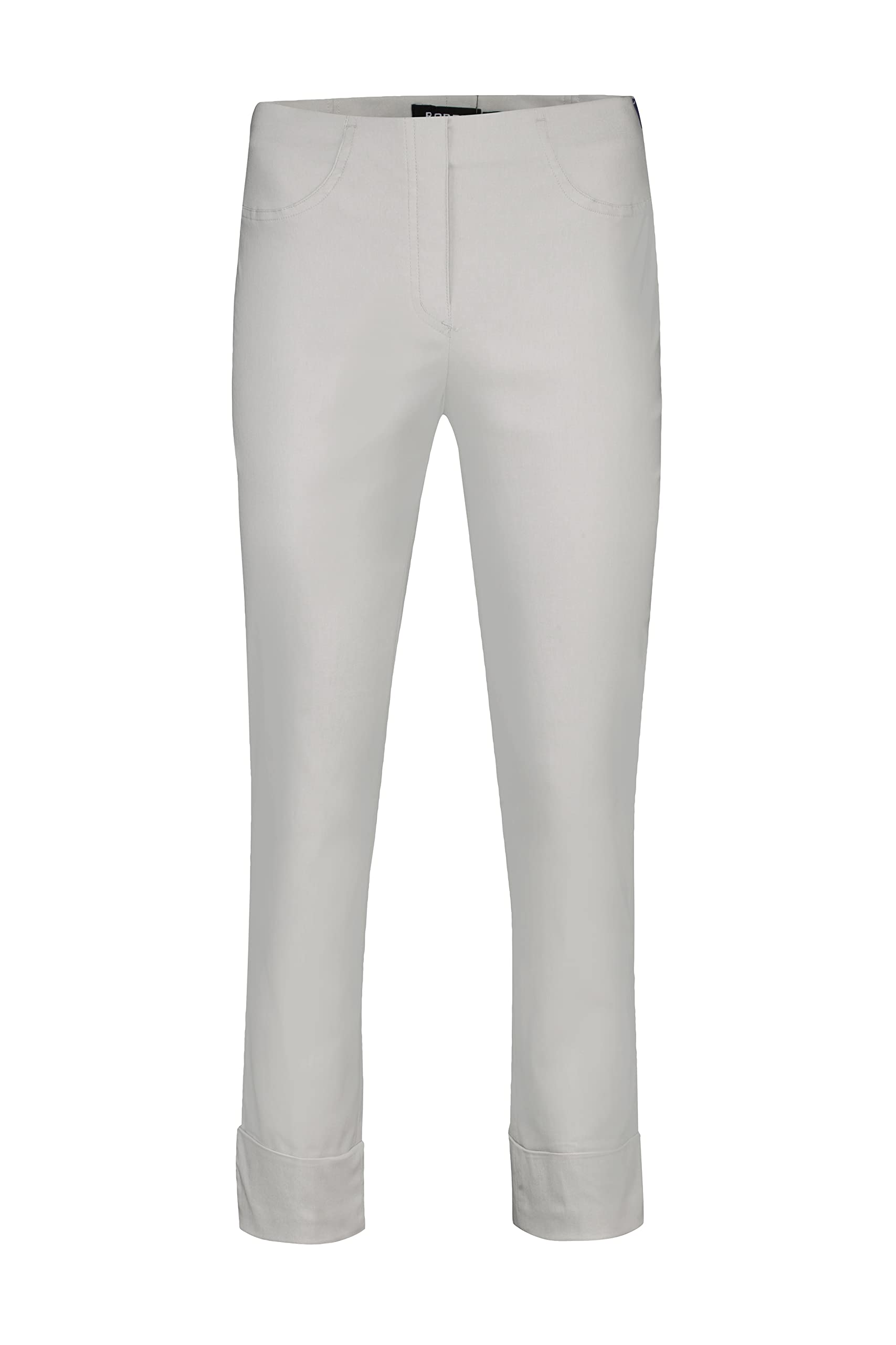 Robell Style BELLA09-7/8 Stoffhose Damen high Waist - Damenhose Power Stretch - Bengaline Stoff Hose mit Aufschlag und Gesäßtaschen - Bitte eine Größe Kleiner bestellen - Hellgrau, 44