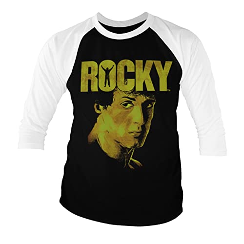 Rocky Offizielles Lizenzprodukt Sylvester Stallone Baseball 3/4 Ärmel T-Shirt (Schwarz-Weiß), Large