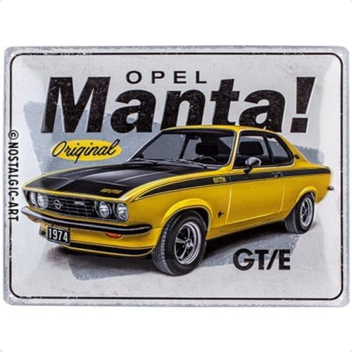 Nostalgic-Art Retro Blechschild Opel-Manta GT/E – Geschenk-Idee für Auto Zubehör Fans, aus Metall, Vintage-Design zur Dekoration, 30 x 40 cm