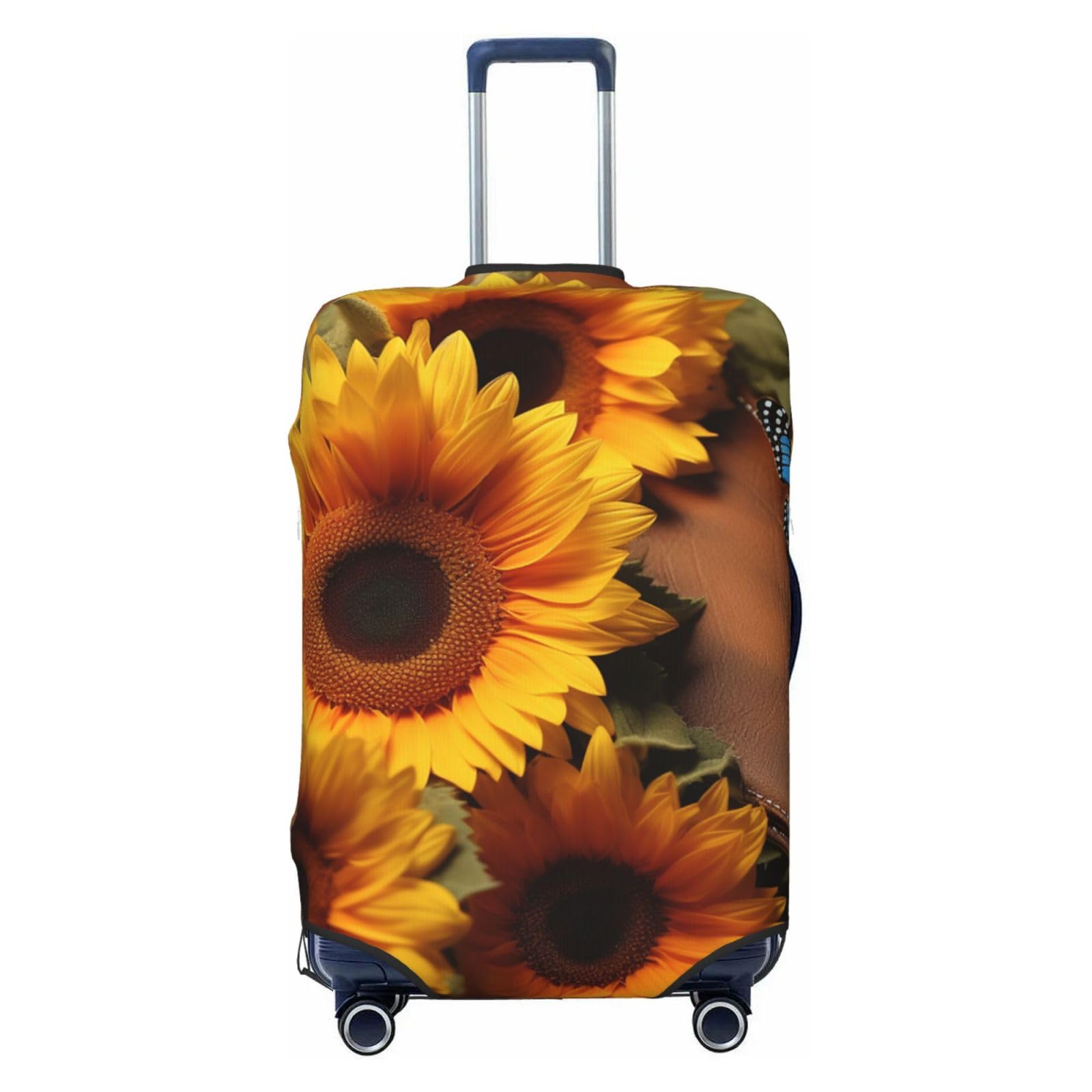 CSGJMYGS Reisegepäckabdeckung, elastisch, waschbar, modisch, kratzfest, Sonnenblume mit Schmetterling, Koffer-Schutz, passend für 45,7 - 81,3 cm Gepäck, Schwarz , XL