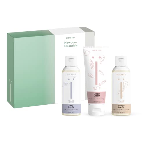 Naïf Newborn Essentials - Badeöl 100ml - Babyöl 200ml - Windelcreme 75ml - für Baby und Kind