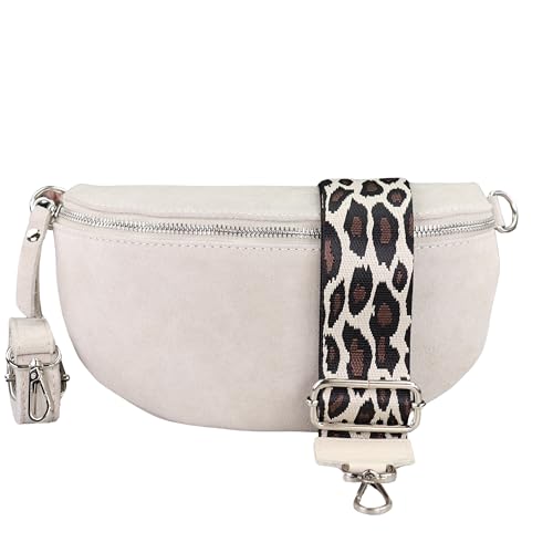 BLADE Bauchtasche Damen, Handgemachte Wildledertasche, Crossbody Bag, Gürteltasche Echtes Leder mit 2 abnehmbaren/verstellbaren breiten Gürteln, Umhängetasche aus Italien, Geschenk für Sie -Creme