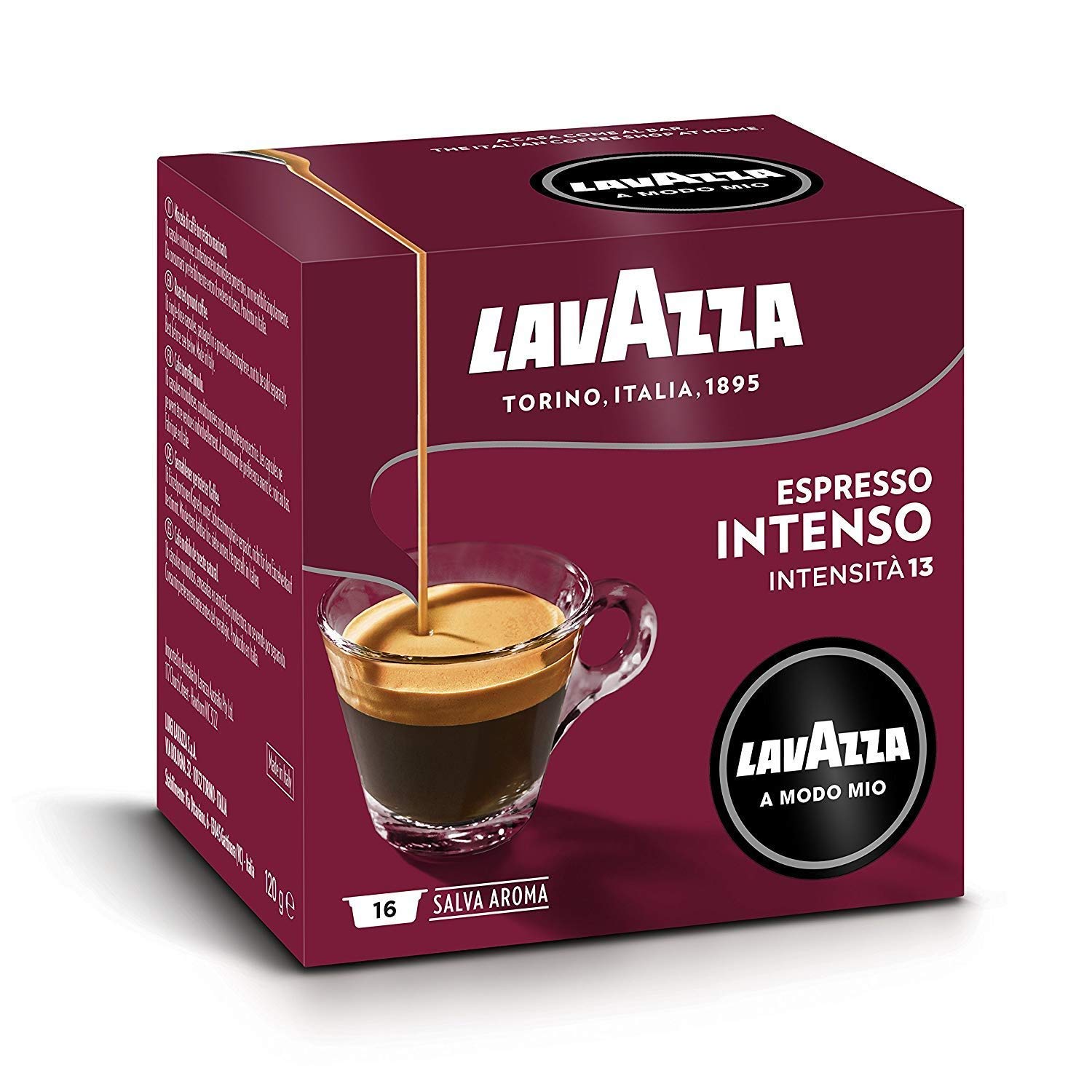 Lavazza A Modo Mio Espresso Intenso, 256 Kaffeekapseln, für einen Espresso mit aromatischen Noten von Kakao und Gewürzen, Arabica und Robusta, Intensität 13/13, mittlere Röstung, 16 Packungen mit je