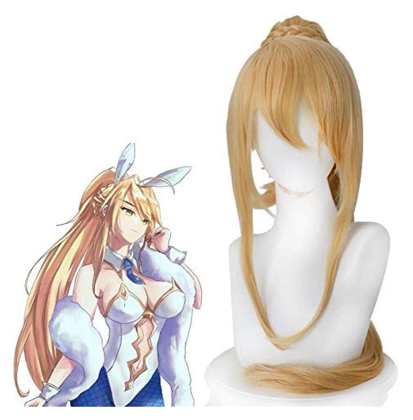 LINLINCD-Anime Coer Wig.Fate/Grand Order Diener Lancer Arturia Pendragagon Cosplay Perücke Goldene Pferdeschwanz Haarperücke Fo. Kostümspiele Wigs.