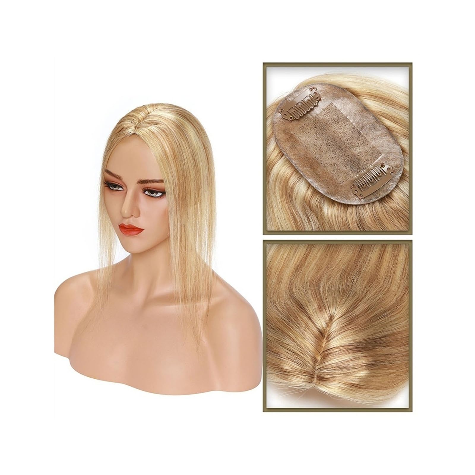 Haartopper für Frauen Haar-Topper aus echtem Menschenhaar, 6 x 9 cm, Mittelteil, Seidenbasis, Damen-Topper, Clip-in-Haarverlängerung, glattes Haarteil for Haarausfall, dünner werdendes Haar Haarteil T