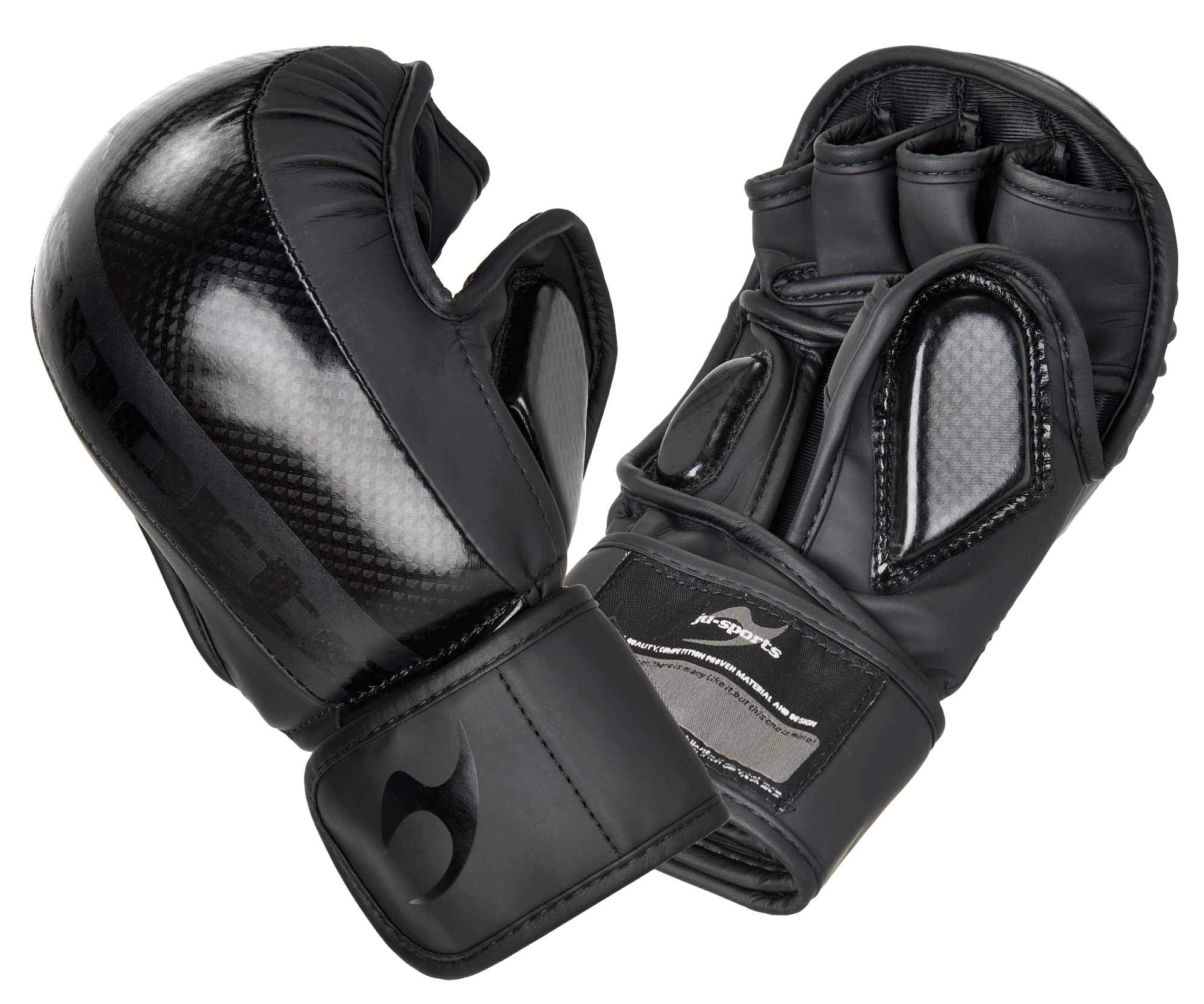 Ju-Sports MMA Sparring Handschuhe Carbon - Assassin schwarz, PU I Allkampf/MMA Handschuhe mit Handrückenpolster I Robuster Daumen- & Ballenschutz fürs Training I Größe XL