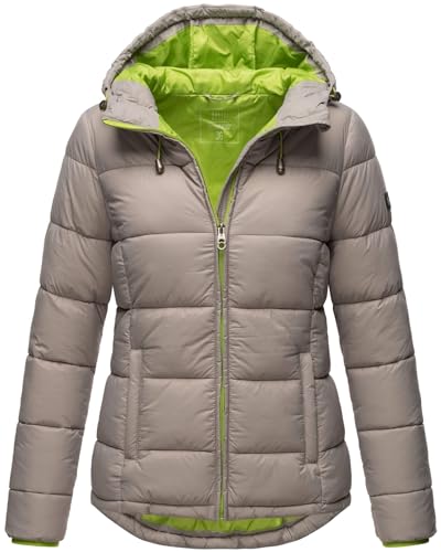 MARIKOO Damen Steppjacke gesteppte Winterjacke mit Kapuze B927-Leand-Zink-Grau-Gr.40