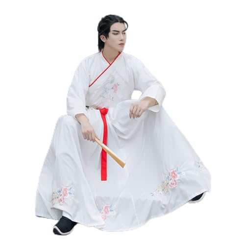 Traditionelle Chinesische Hanfu-Kleider Chinesischer Stil Männer Elegant Kampfkunst Kostüm Paar, M=160-165cm,Weiß