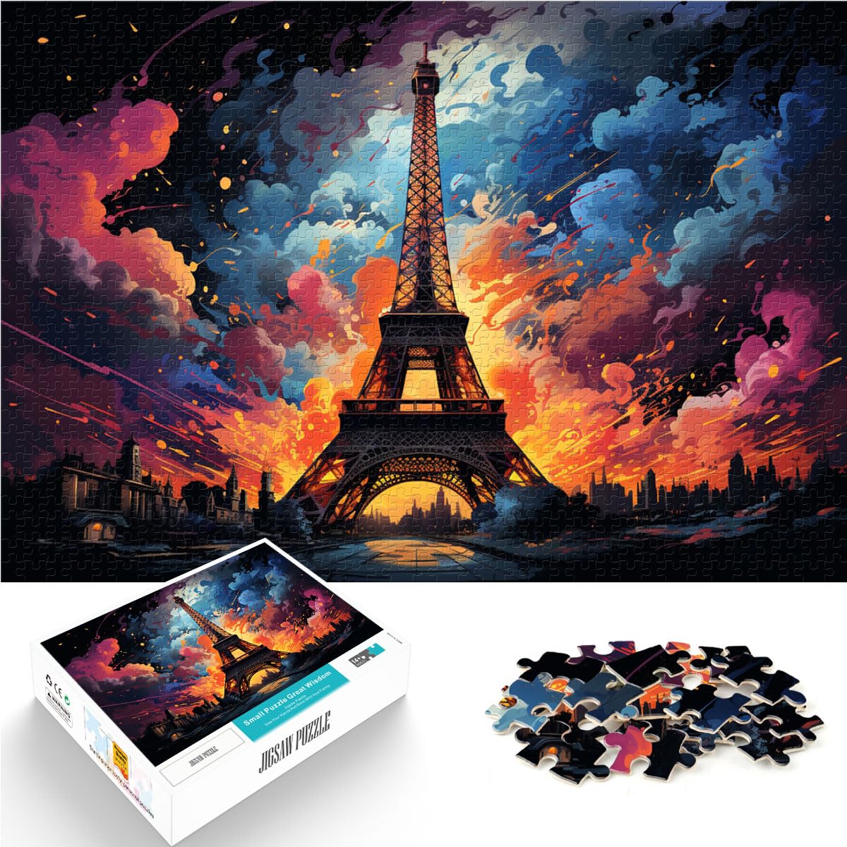 Puzzle Bunter Eiffelturm für Erwachsene 1000-teiliges Puzzle Holzpuzzle Spielzeug Puzzles Lernspiele Stressabbauende Puzzles 1000 Teile (50 x 75 cm)