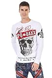 Cipo & Baxx Herren Langarmshirt Longsleeve Totenkopf Strasssteine Rundhals Design Sweatshirt CL454 Weiß XXL