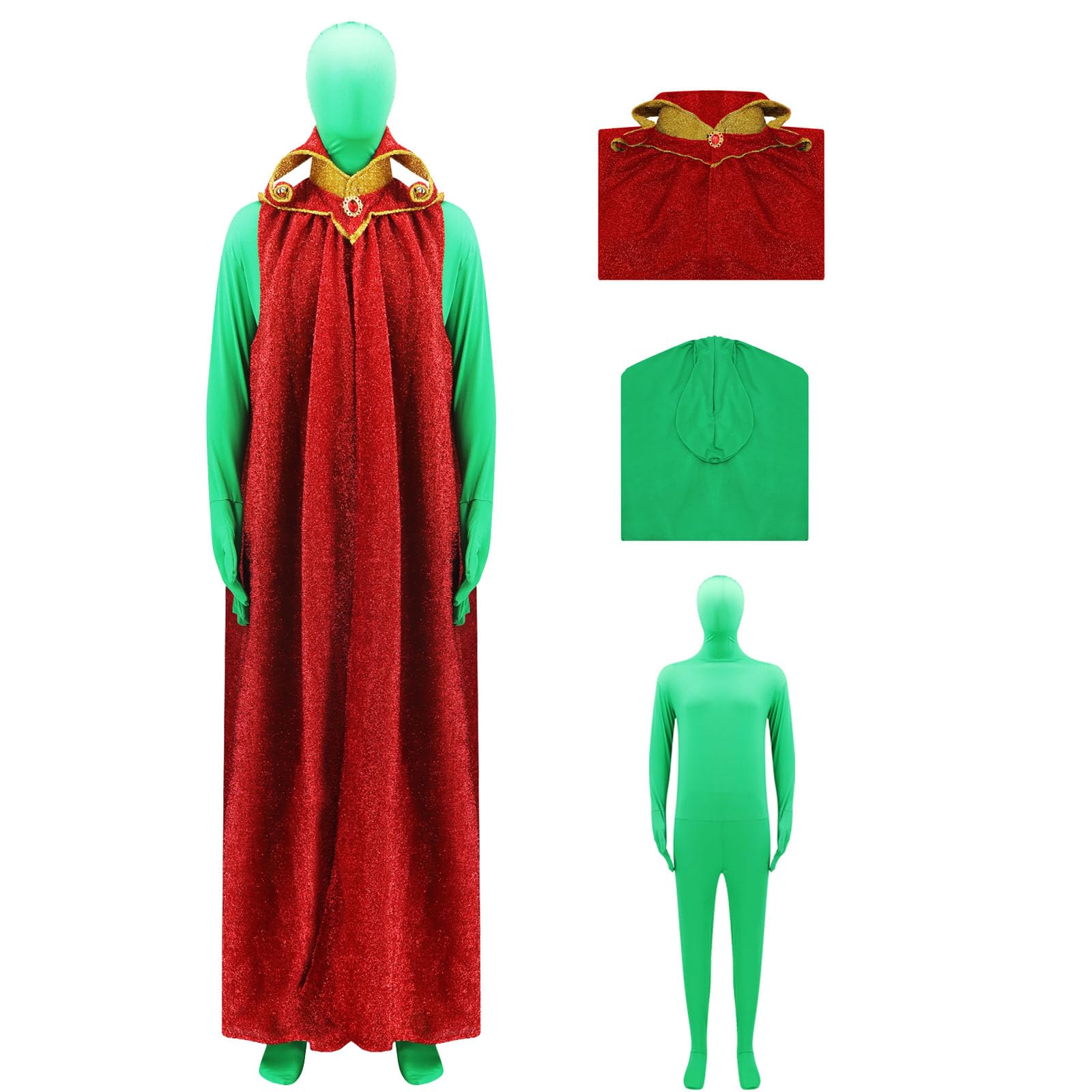 AYYOHON Martian Kostüm für Herren, grüner Alien-Cosplay-Body mit Umhang, Ganzkörper-Greenman-Anzug für Erwachsene, Halloween, Kostüm, Größe XS