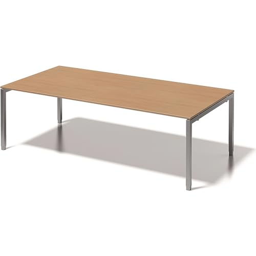 BISLEY Cito Chefarbeitsplatz/Konferenztisch, 650-850 mm höheneinstellbares U, H 19 x B 2400 x T 1200 mm, Dekor buche, Gestell Silber, Bc355, 120 x 240 x 85 cm