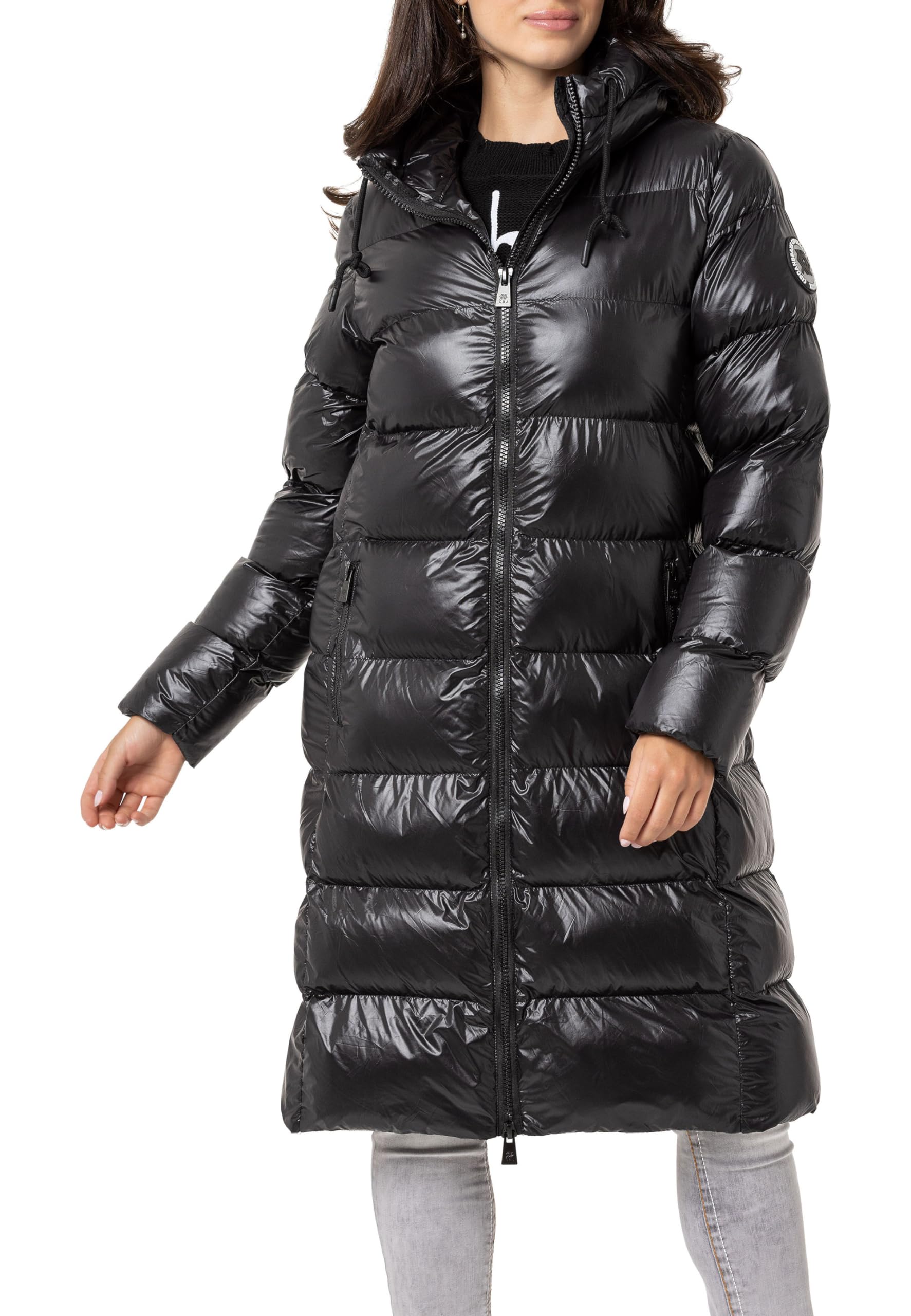 Cipo & Baxx Damen Steppmantel Jacke Parka Knielang Winterjacke Stepp Kapuze WM137 Schwarz XL