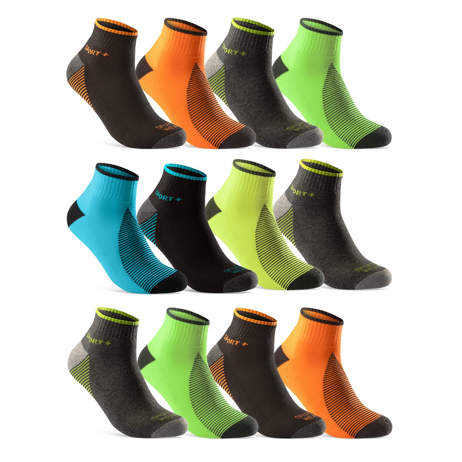 12 Paar Sportsocken Herren Sneaker Socken Quarter NEON verstärkte Frotteesohle 16209 WP (43-46)