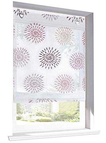 LiYa 1 Stück Raffrollo mit Kreis-Motiven Floral Design Raffgardine Voile Transparent Vorhang (BxH 60x140cm, Violett mit U-Haken)