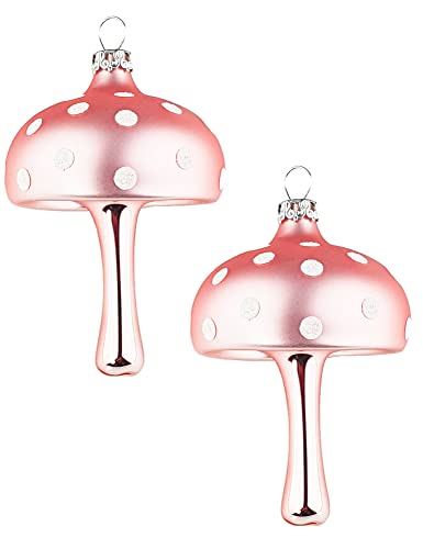 Thüringer Glasdesign Glückspilze Anhänger 9 cm (2 Stück) - Rosa Opal | Christbaumschmuck aus Glas