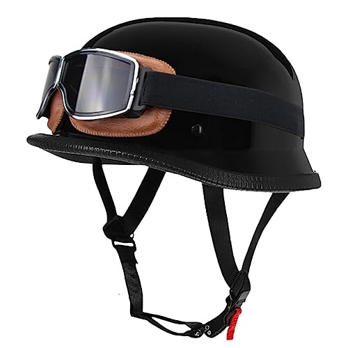 Retro Deutsche Halbhelm Öffnen Motorradhelm Halboffenen Halbschalenhelm ECE Genehmigt Jethelm Offenem Helm Mit Brille Cruiser Chopper Helm Mopedhelme Geeignet Erwachsene MäNner Frauen