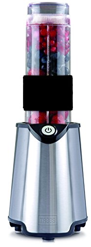 Trebs Smoothie to go Mixer und 2x 570ml Trinkbecher, praktisch für unterwegs, aus rostfreiem Edelstahl, leistungsstarke 300 Watt, schwarz und silber