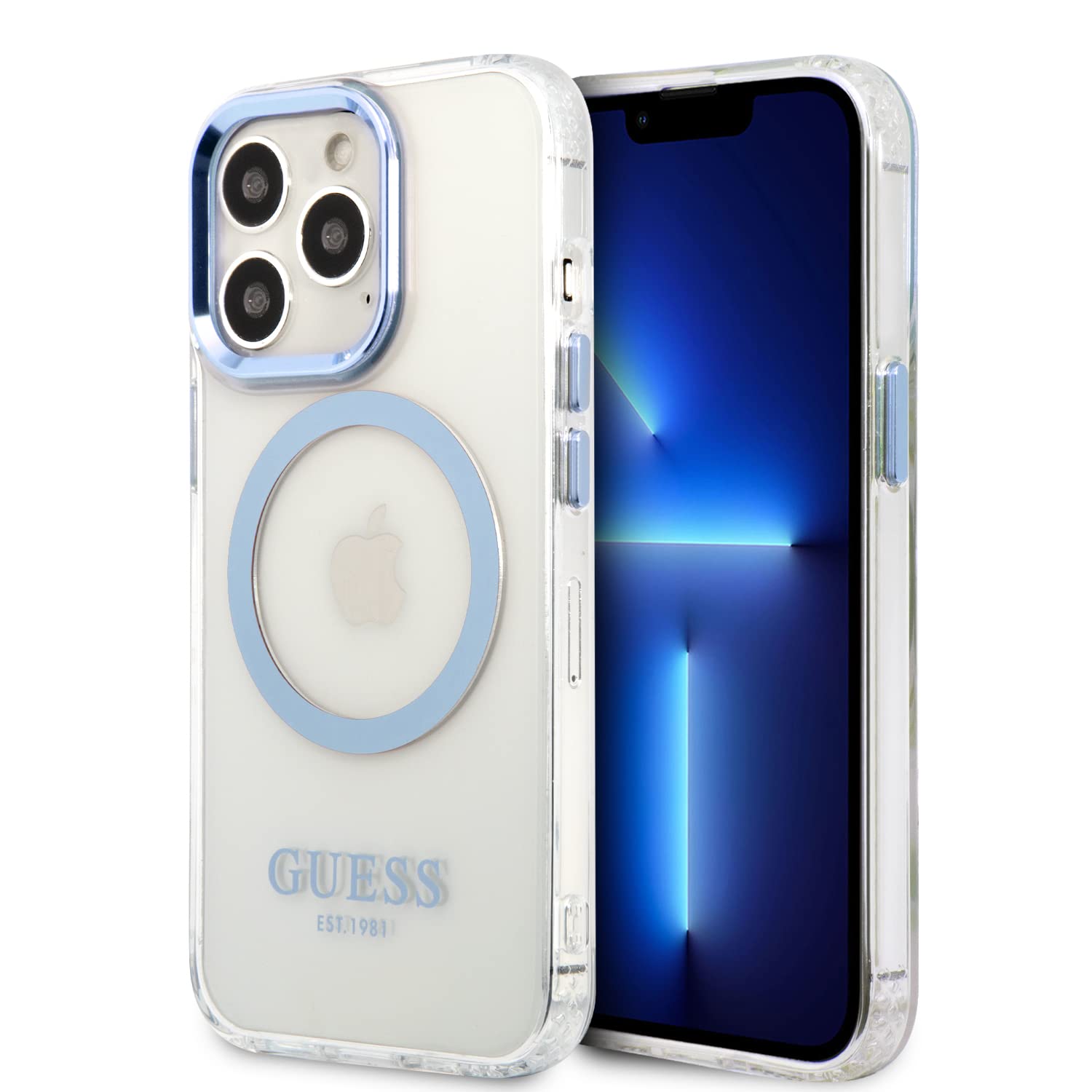 Guess GUHMP13LHTRMB Hülle für iPhone 13 Pro / 13 6,1" blau/Blue Hard case Metal Outline