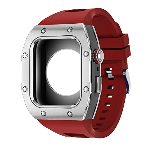 TONECY Metallgehäuse, Silikonband für Apple Watch Serie 8, 7, 45 mm, DIY-Modifikations-Mod-Kit für iWatch 6, 5, 4, SE, 44 mm, Gummiarmband (Farbe: I, Größe: 44 mm für 6/5/4/SE)