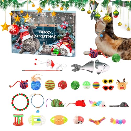 Weihnachts-Katzen-Countdown-Kalender,Katzenspielzeug-Countdown-Kalender | Katzen Fische Fake Mäuse Bälle Spielzeug Adventskalender - Weihnachtsspielzeug, Weihnachtskatzenkalender für Katzenliebhaber,