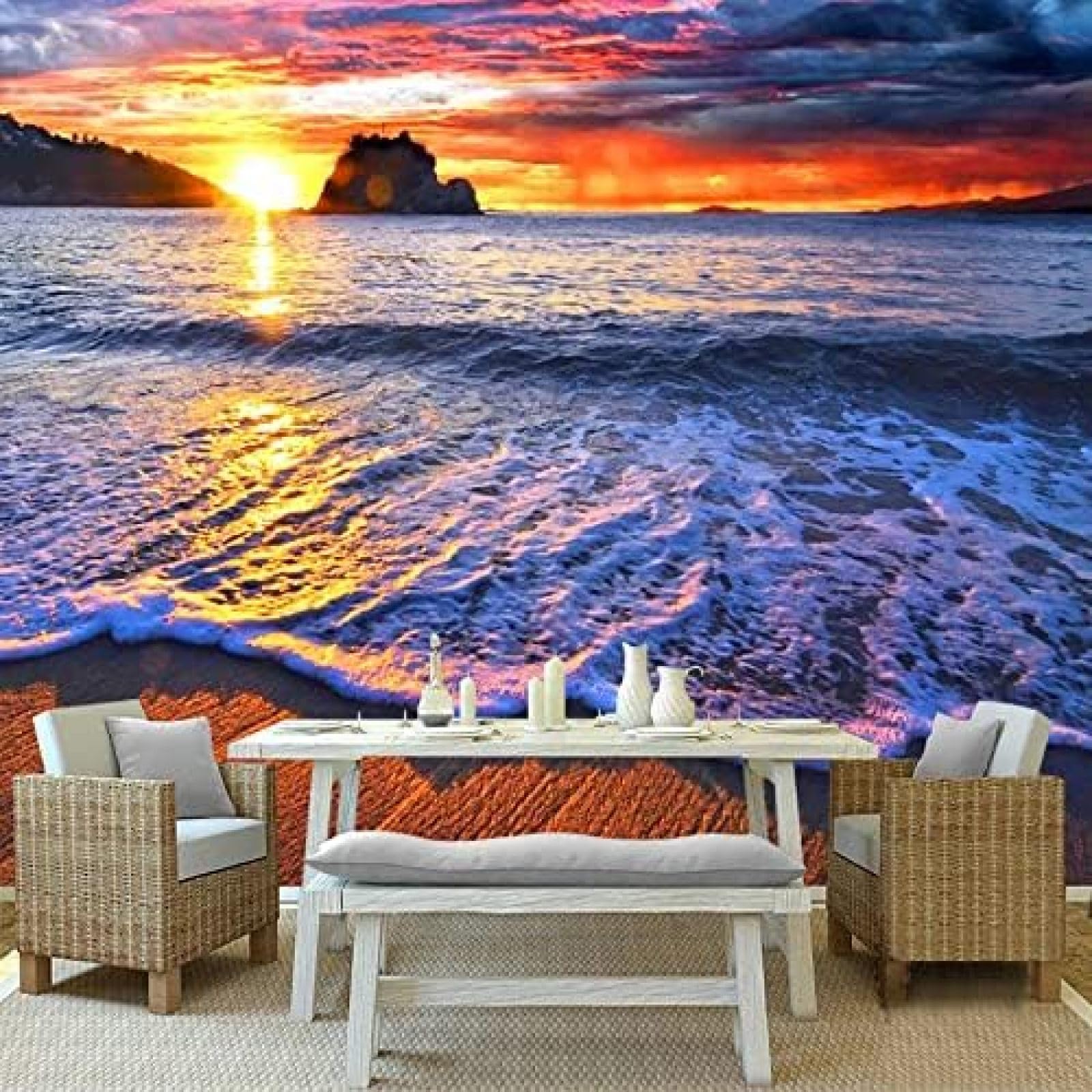 XLMING Wunderschöne Strandlandschaft Bei Sonnenaufgang Und Sonnenuntergang 3D Tapete Wohnzimmer Sofa Schlafzimmer Esszimmer Home Dekoration Wand-250cm×170cm