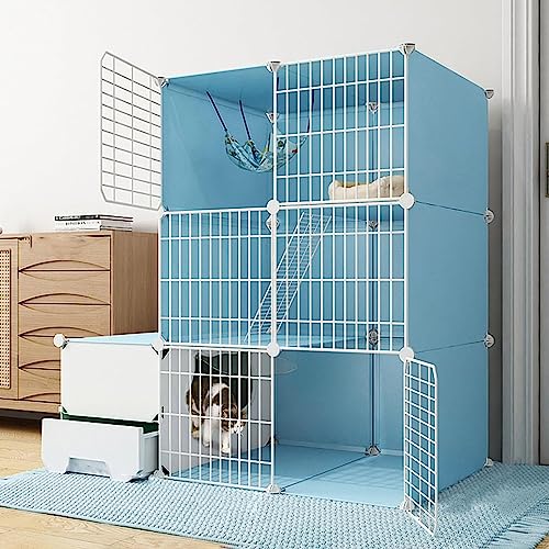 Laufställe für Kleintiere, Katzenkäfige für den Innenbereich, Katzenkäfige für den Innenbereich, Katzengehege für den Außenbereich mit Katzentoilette, Abnehmbarer DIY-Katzenlaufstall (Größe: 111 x 49