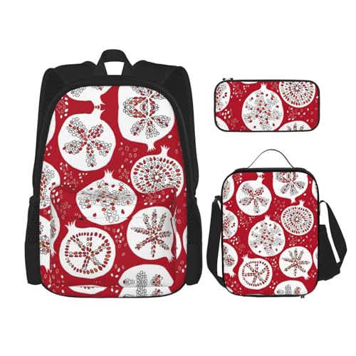 WURTON Granatapfel Malerei Druck Rucksack Mädchen Jungen Schultaschen Teen Lunchbox Und Federmäppchen 3 In 1 Büchertaschen Set