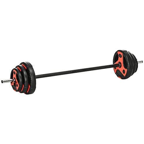 SPORTNOW Langhantel Set 20 kg, Verstellbares Hantelset mit rutschfestem Griff, inkl. 6 Hantelscheiben, 2 x 5kg, 2 x 2,5kg, 2 x 1,25kg, bodenschonender Gewichtheben für Heimtrainer