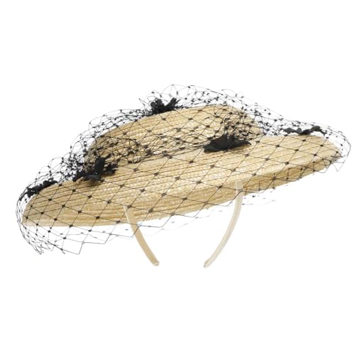 McBURN Larina Fascinator Anlasshut Strohhut Haarschmuck Kopfschmuck Damen - Made in Italy Frühling-Sommer - One Size Natur-schwarz