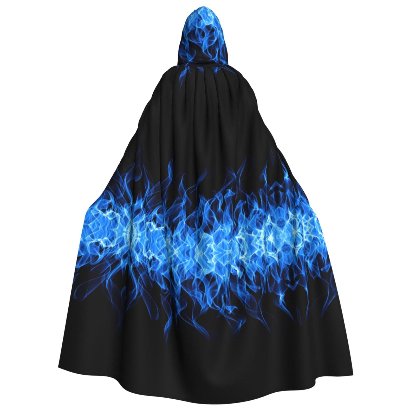 WURTON Kapuzenumhang mit blauem Flammenaufdruck, Unisex, für Halloween, Karneval, Cosplay, vielseitig, für Erwachsene