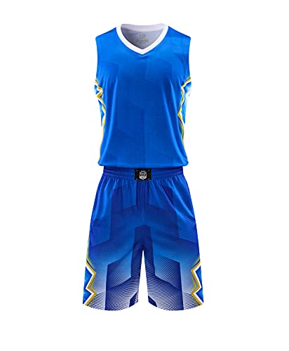 Topeter Herren Basketball Trikot und Shorts Team Uniform mit Taschen Sportswear Uniform Blau 6XL