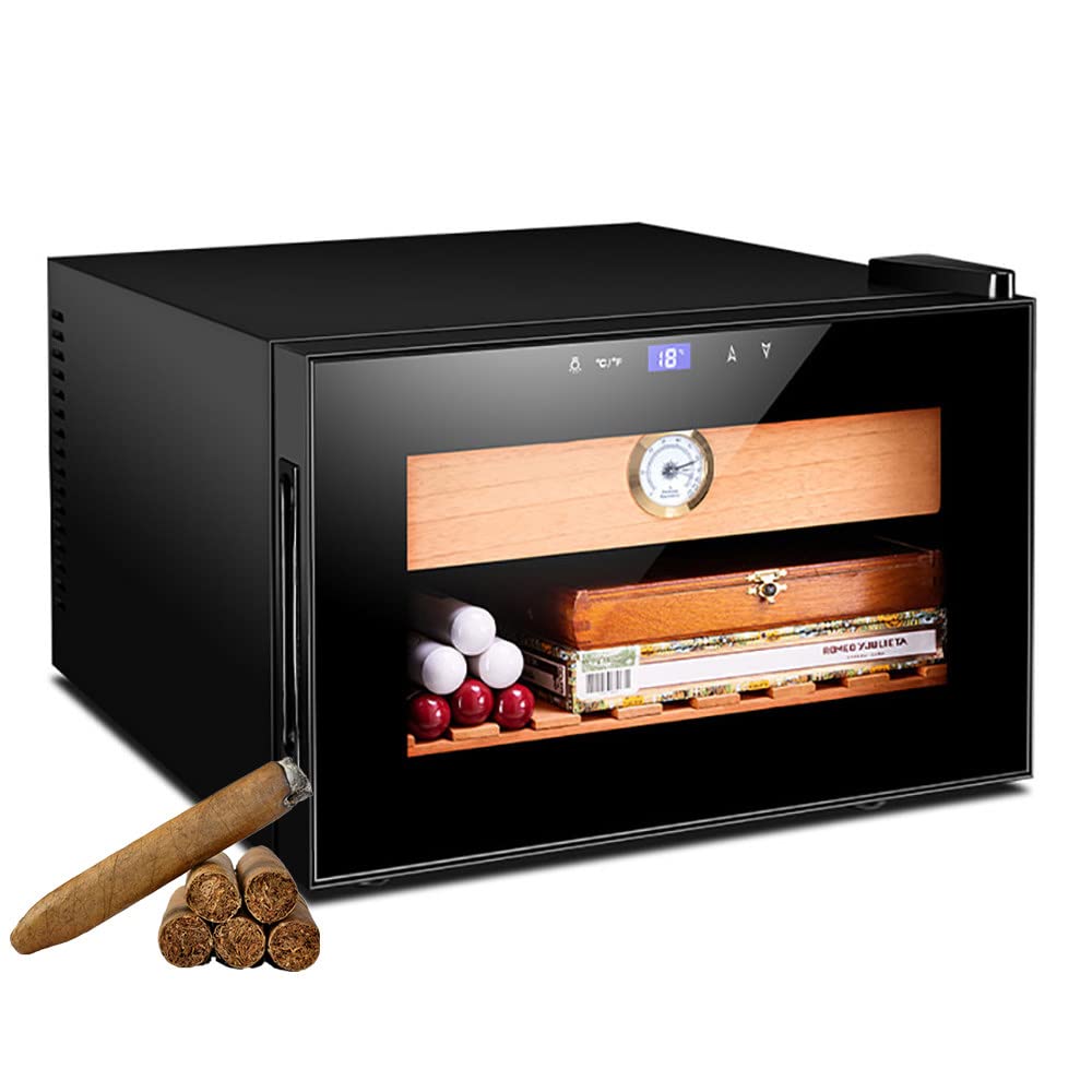 JMbpkduHs 25 L Elektrischer Zigarren-Humidor Mit Regalen Aus Zedernholz, 2-Lagiger Zigarren-Humidor, Temperatureinstellung 11 ℃ - 18 ℃, Touch-Steuerung, LED-Beleuchtung, Fasst 150 Zigarren,B