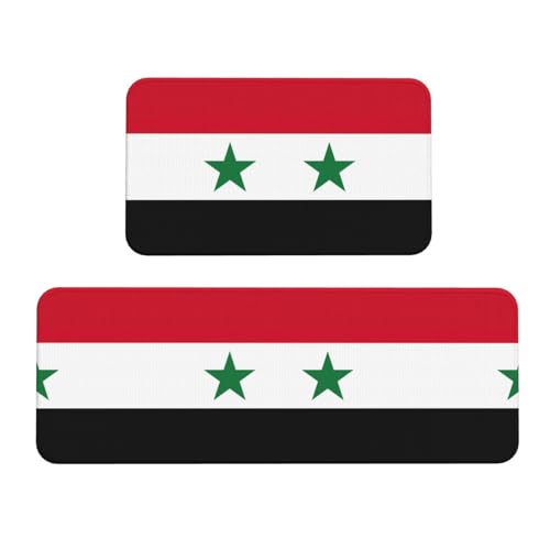 Küchenmatte, Motiv: Flagge der Syrien, Arabische Republik, 2-teilig, rutschfest, wasserdicht, für Flur, Büro