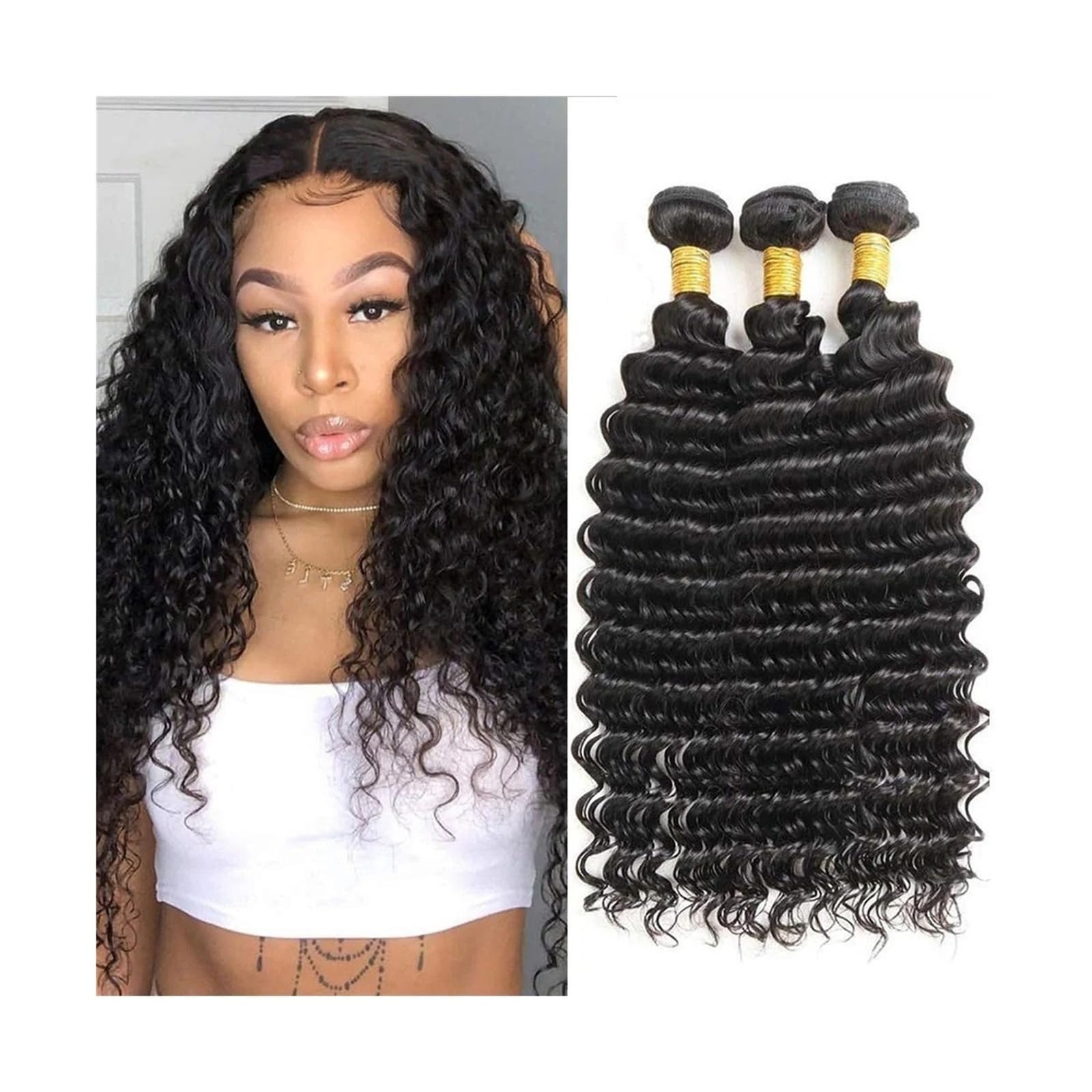 Bundles mit Verschluss 8-40 Inch Tiefe Welle Bundles 1/3/4 Pcs Menschliches Haar Bundles for Schwarze Frauen Malaysia Menschliches Haar Extensions remy Haar Lockige Webart Bundles Hair Geflochten(32 3