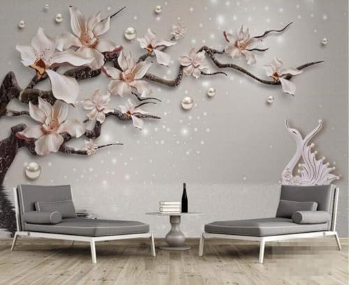 Perlenschwan Rosa Blume 3D Tapete Poster Restaurant Schlafzimmer Wohnzimmer Sofa TV Dekorative Wand-250cm×170cm