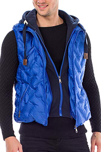 Cipo & Baxx Herren Steppweste Outdoor Weste Stehkragenweste Ärmellose Weste mit Sweatkapuze Gr.XXL Blau