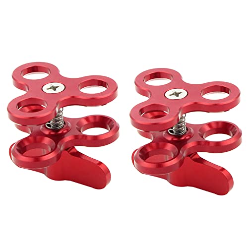 SICOSALT 2X Kugelklemme 3 LöCher Tauchlampen Ball Butterfly Clip Halterung für Action Kamera Taschenlampenstativ,Rot