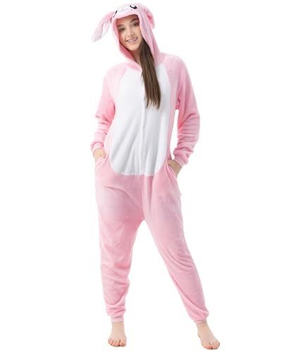 Katara 1744 -Hase Kostüm-Anzug Onesie/Jumpsuit Einteiler Body für Erwachsene Damen Herren als Pyjama oder Schlafanzug Unisex - viele Verschiedene Tiere