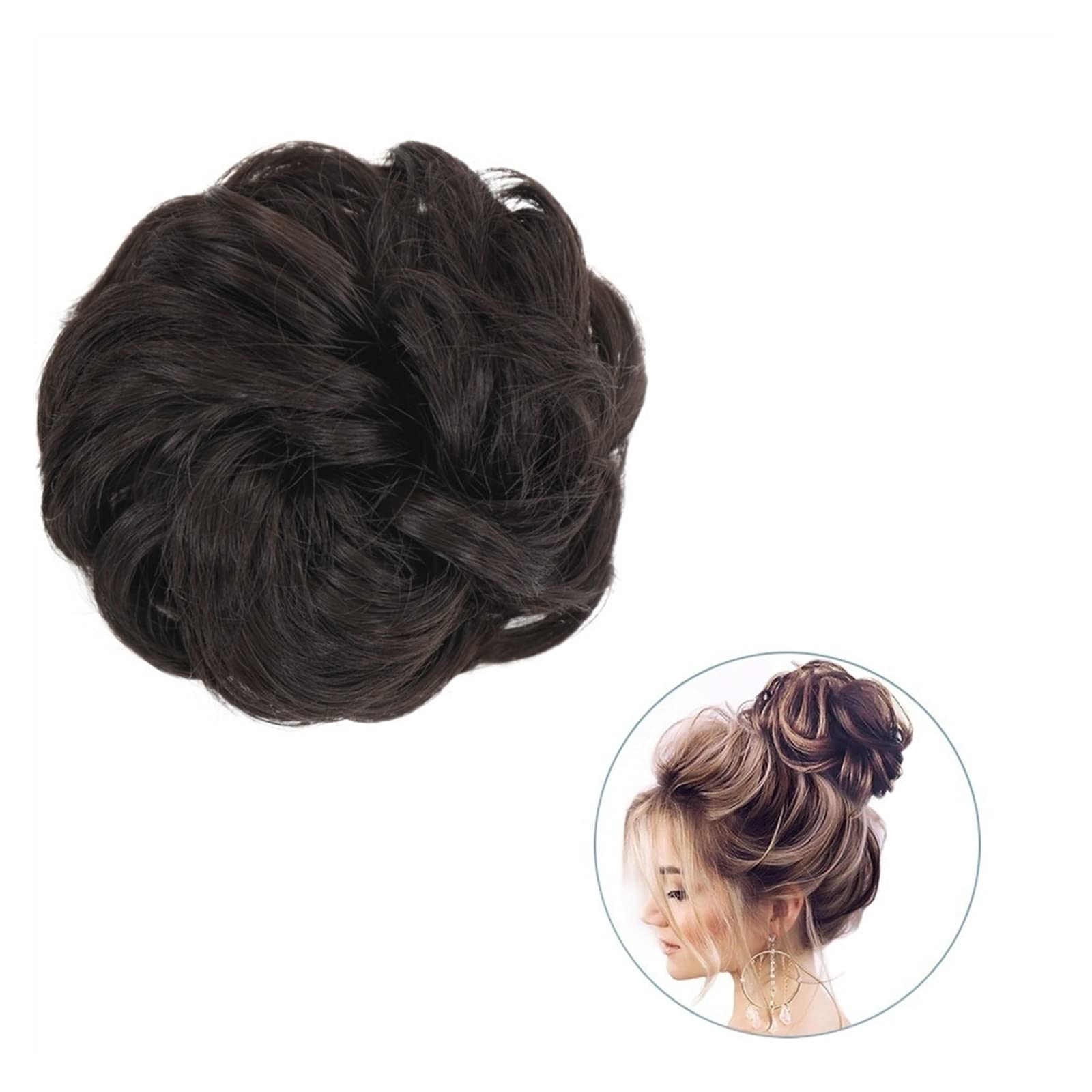 Bun Haarteile 1 Stück rund ums Haar, Pferdeschwanz, Donut-Haarknoten, Haarschmuck for Frauen, synthetischer, unordentlicher, lockiger, gewellter Scrunchie-Chignon mit Gummibandwickel Brötchen-Haarteil