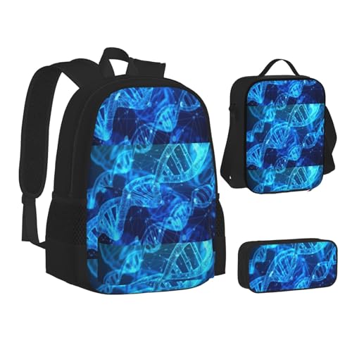 WURTON DNA Chain Fotodruck-Rucksack-Lunchbox-Set, 3-in-1 Büchertasche und Federmäppchen, passende Kombination, Schwarz, Einheitsgröße, Schwarz , Einheitsgröße