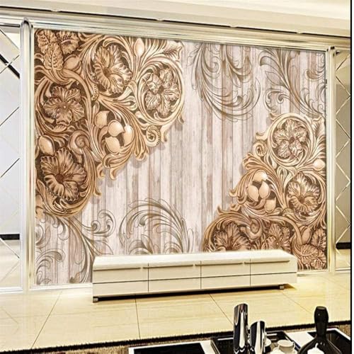 Geprägtes Florales Muster Holzmaserung 3D Tapete Poster Restaurant Schlafzimmer Wohnzimmer Sofa TV Dekorative Wand-200cm×140cm