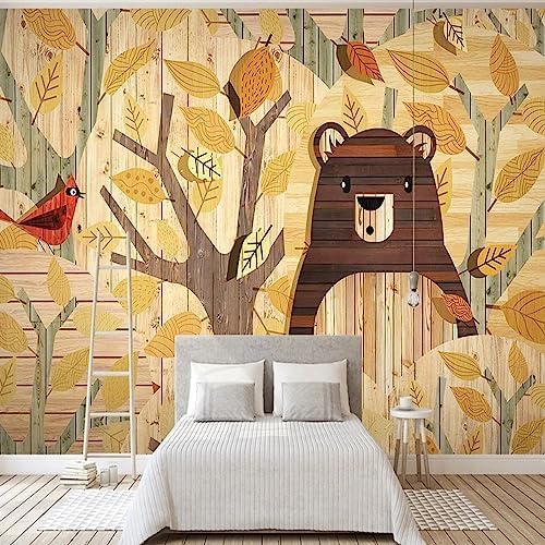 XLMING Woodgrain Bear Waldgebiet Kinderzimmer 3D Tapete Home Dekoration Wohnzimmer Sofa Schlafzimmer Tv Hintergrund Wand-350cm×256cm