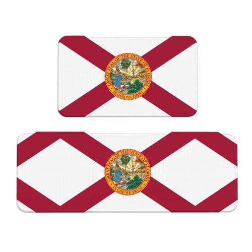 YQxwJL Küchenmatte, Motiv: Flagge von Florida, 2-teilig, rutschfest, wasserdicht, für Flur, Büro