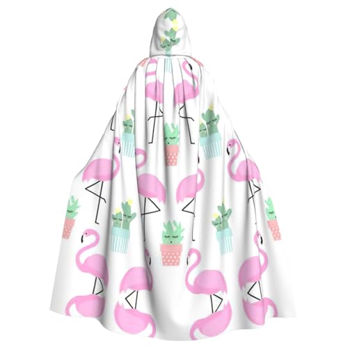 YQxwJL Langer Umhang mit tropischem Flamingo, niedlicher Kaktus-Druck, Unisex, mit Kapuze, Halloween, Weihnachten, Kostüme, Party-Umhang