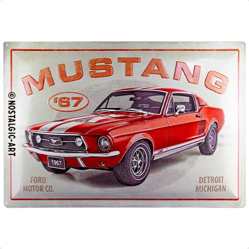 Nostalgic-Art Retro Blechschild, 40 x 60 cm, Ford Mustang – GT 1967 Red – Geschenk-Idee für Ford-Zubehör Fans, aus Metall, Vintage Design