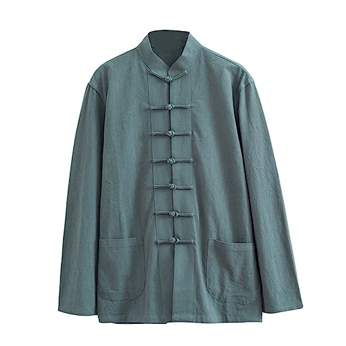 ZHOUXIAO Losen Tang Anzug Bequeme Baumwollwäsche Kampfkunstanzug Männer Chinesische traditionelle Kleidung, atmungsaktive Kung -Fu -Uniformen Tai Chi Kleidung Langarm Hemd green-8XL