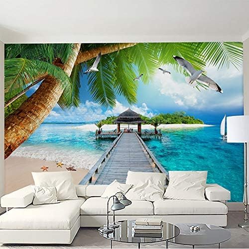 Seaside View Palm Island Holzbrücke 3D Tapeten Wanddekoration Fototapete Sofas Wohnzimmer Wandbild Schlafzimmer-350cm×256cm