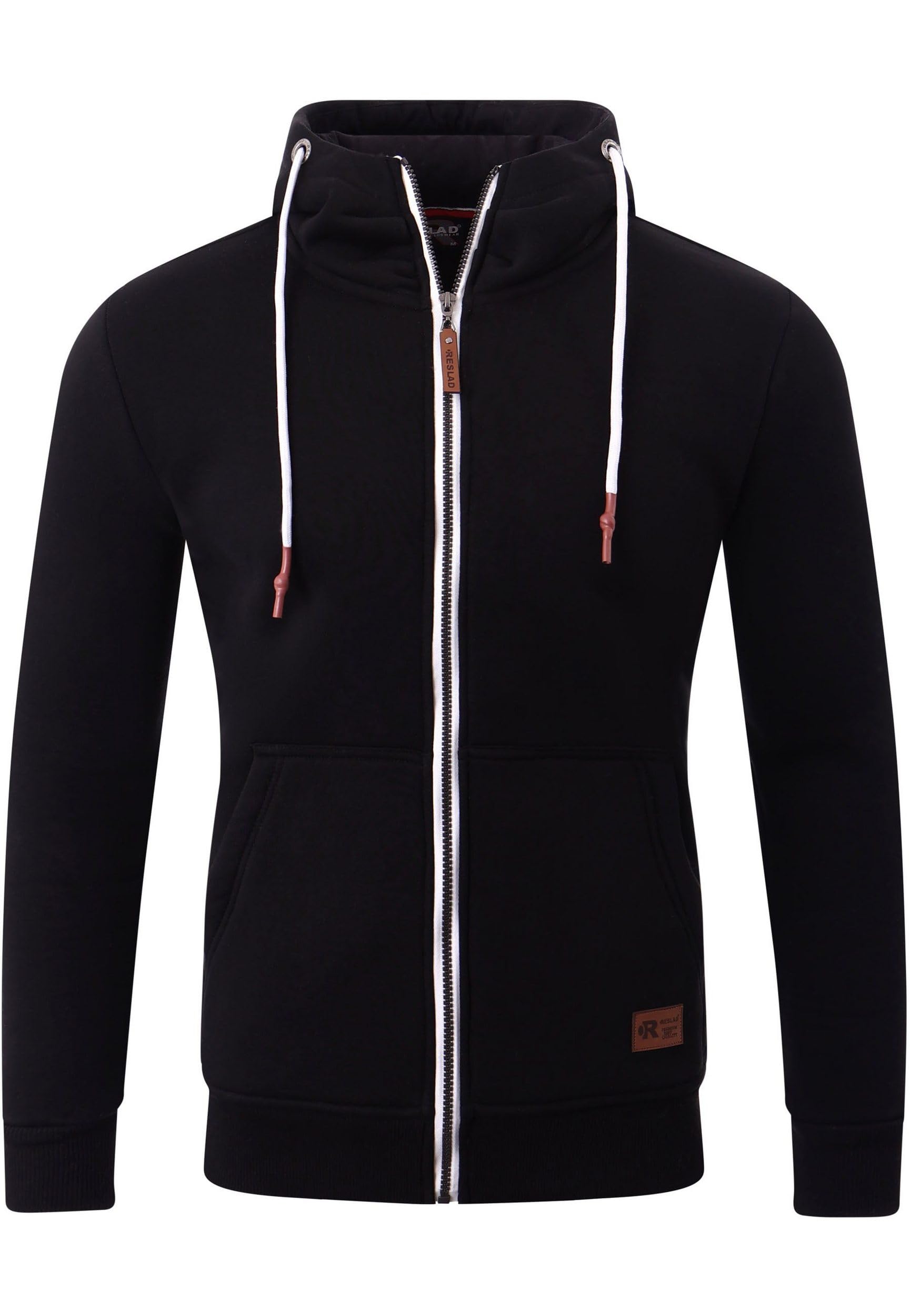 Reslad Sweatjacke Herren Kapuzenpullover | Hoodie Männer Zipper Pullover mit Kapuze Bequeme Baumwolle RS-1006 Schwarz L