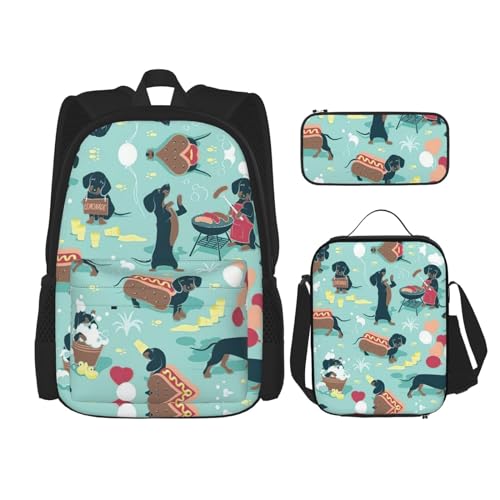 WURTON Hot Dogs und Limonade Print Rucksack Mädchen Jungen Schultaschen Teenager Lunchbox und Federmäppchen 3 in 1 Büchertaschen Set